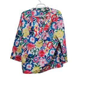 Boden Colorful Floral Cotton Tunic Blouse Long Sleeve 20/22